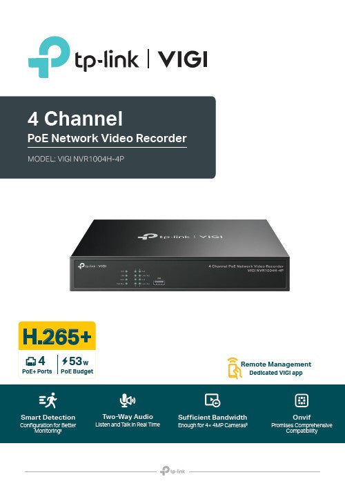 TP-Link VIGI NVR1004H-4P 4 Channel PoE Network Video Recorder